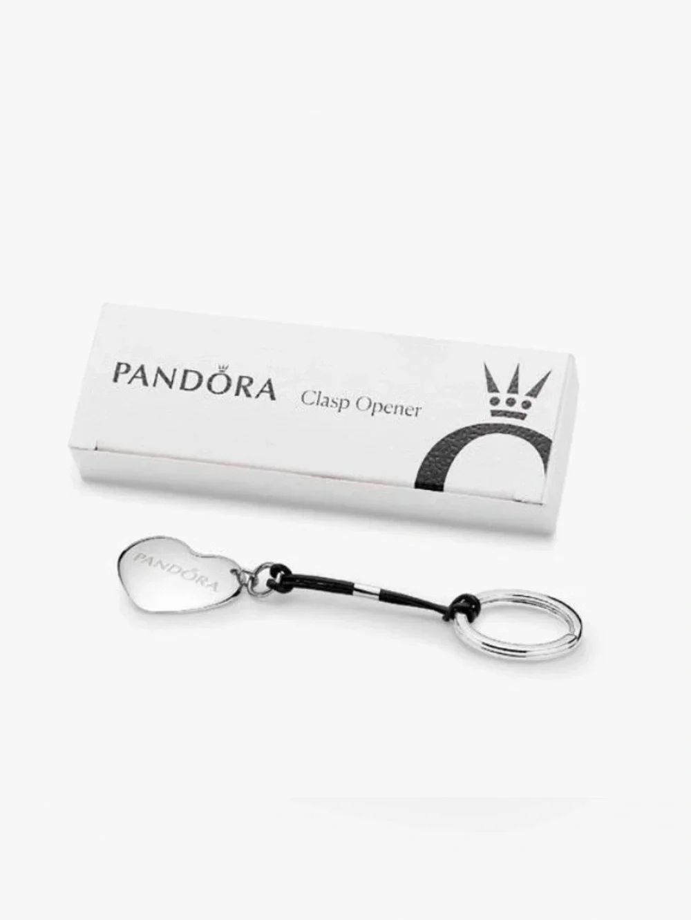 Pandora Silver Heart Clasp Opener on Black Cord